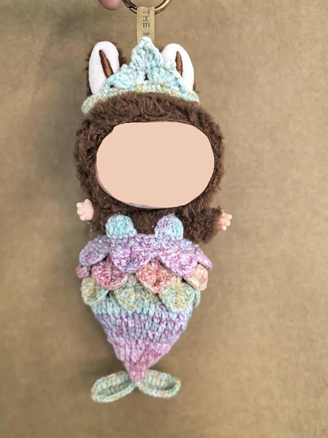 Clothes for Labubu Doll,Clothes for Doll Accessories,Hand-woven Bikini Mermaid Crochet Skirt Set,Summer Mermaid Costume Outfit Suitable for Labubu15&17cm,Dress-Up Accessories for Labubu Doll (color02)