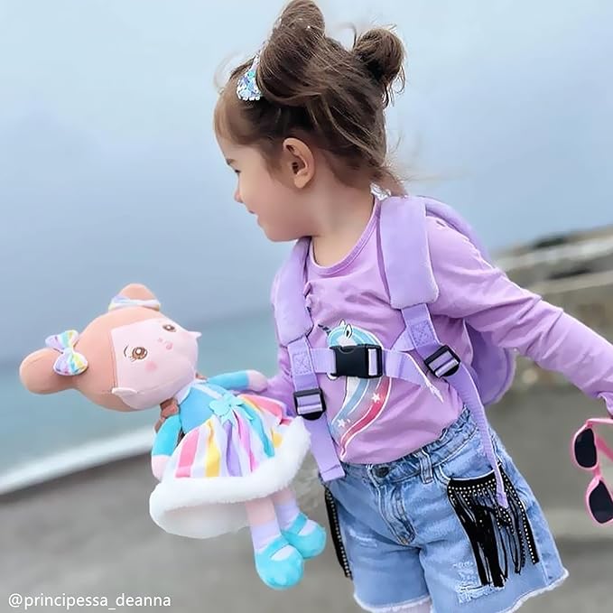 OUOZZZ 15" Soft Baby Doll Toys for 1 + Year Old Girl Gifts, Birthday Gifts for 1 Year Old Girl Christmas Plush Toys Gift for Toddler Kids Rainbow