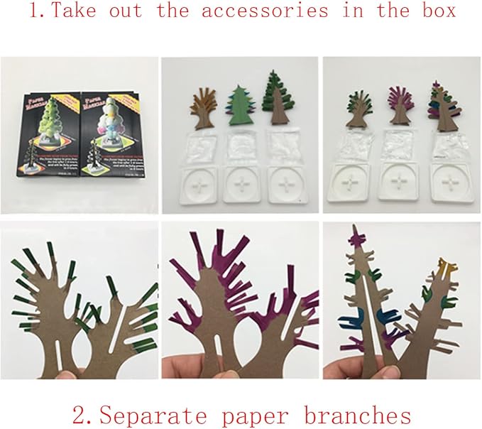 3 in 1 Mini Christmas Tree Magic Growing, Paper Tree Colorful DIY Crystal Growing Kit/Ornaments Decoration Toy Novelty Xmas Gift Boys Girls Science Kits & Toys Learning Guide (B)