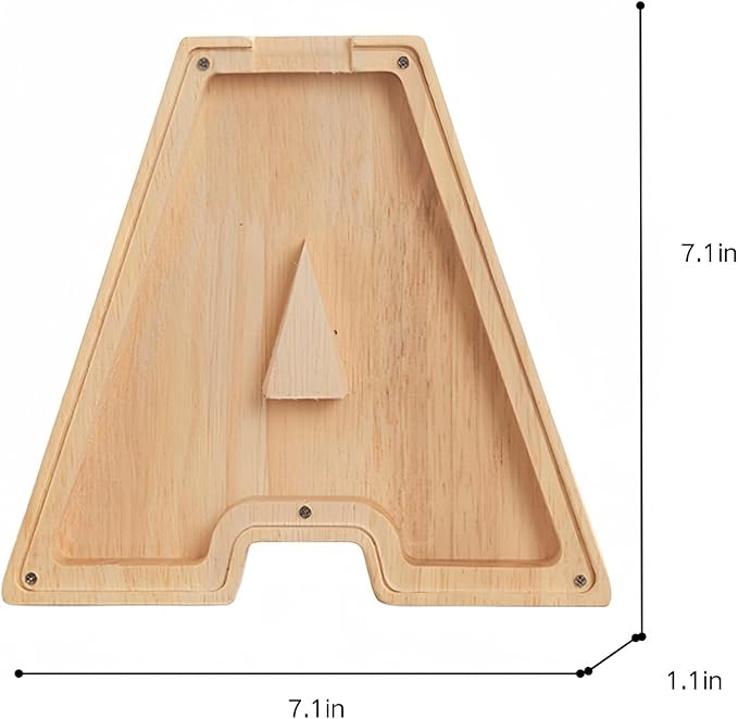 Wooden Alphabet Piggy Bank Clear Acrylic Panel Coin Savings Box Personalized Money Bank for Kids Boys Girls Adults, Birthday Home Décor(A)