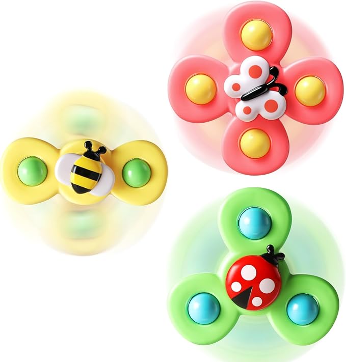 ALASOU 3PCS Suction Cup Spinner Toys for 1 Year Old Boy Girl|Spinning Top Baby Toys 12 18 Months|1 2 Year Old Boy Birthday Gift|Baby Bath Toy for Kids Ages 1-3|Sensory Toy for Toddlers 1-3