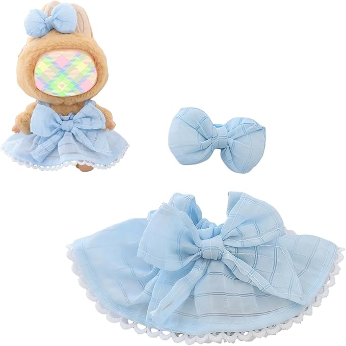 Clothes for Dolls Accessories (No Doll), Kawaii Skirt Outfit Set 2 Pieces for 15cm 17cm Doll Suit, Stylish Dress Up Bowknot Doll Clothing Set Replacement Blue