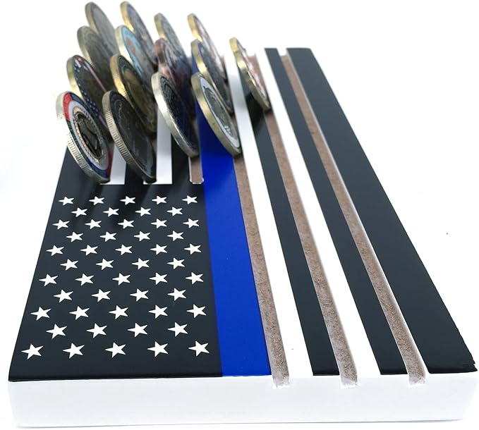 Glamtune 6 Row Coin Holder American Flag Display Stand Thin Blue Line Military Challenge Coin Case