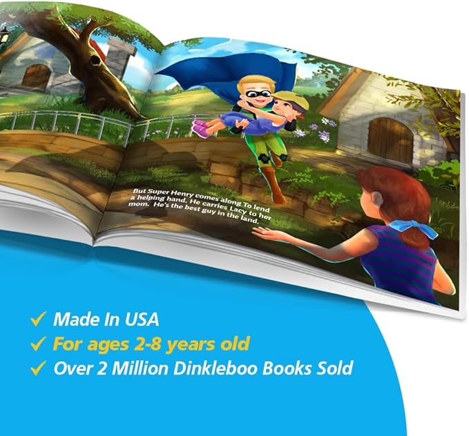 Dinkleboo Personalized Story The Superhero - for Kids Aged 0 to 8 Years Old - Every child can be a superhero in this super cute rhyming story! - Soft Cover (8"x 8")