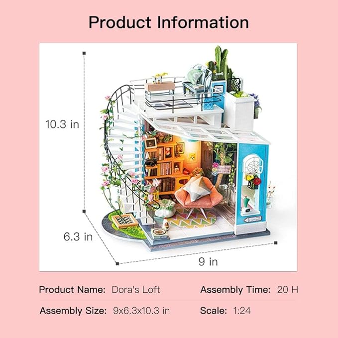 Rolife DIY Miniature House Kit Dora's Rooftop, Tiny House Kit for Adults to Build, Mini House Making Kit with Furnitures, Halloween/Christmas Decorations/Gifts for Family and Friends (Dora's Rooftop)