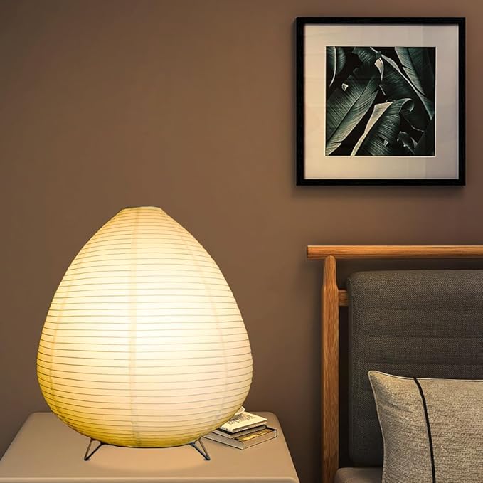 Bedside Table Lamp Paper and Chrome Standing Lamp Room Decoration Festival Lantern Light Nightstand Desk Lamp Bedroom Dresser Living Kids Room College Dorm Coffee (White, 12.6"x11.02"x11.02")