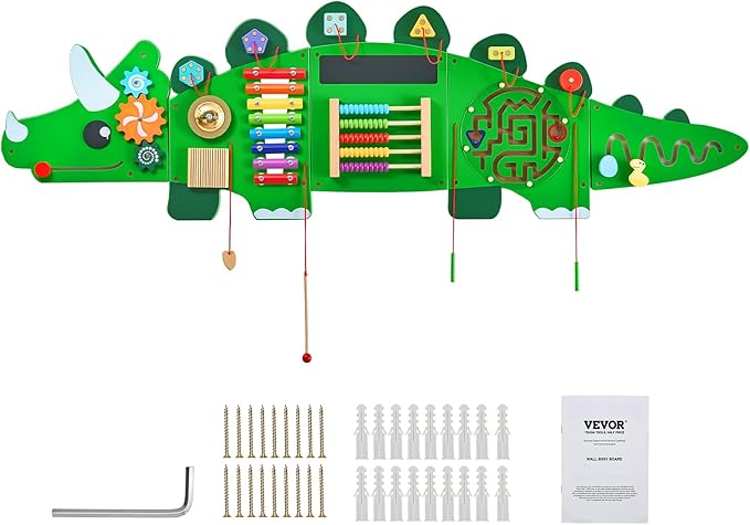 VEVOR Dinosaur Activity Busy Board Wall, 11 Activities Board, Montessori Sensory Wall Panel for Kids 3-12 Years, Sensory Activity Panel, Ideal for Toddler Playroom Nursery Classroom