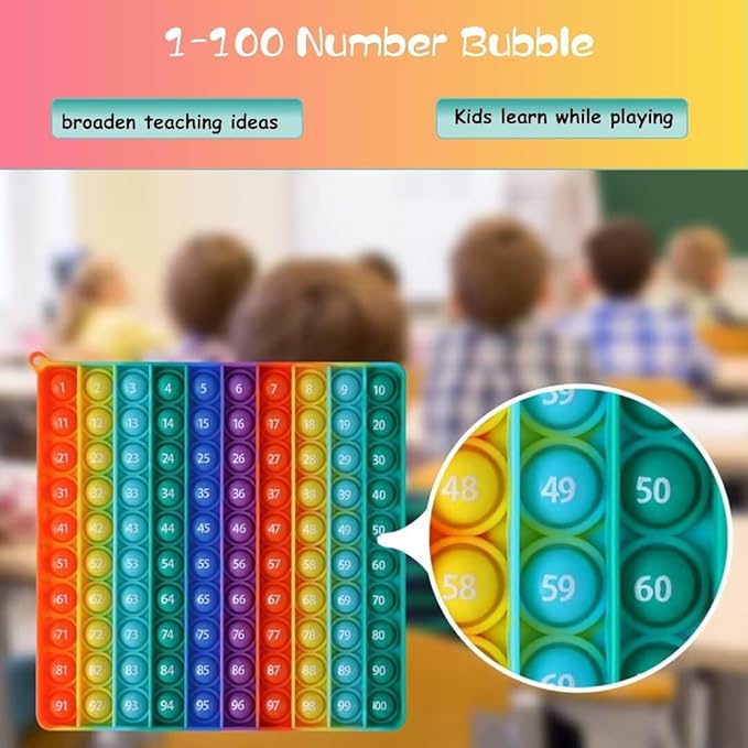 Number 1-100 Popper Math Toy, Rainbow Square 100 Bubble Math Manipulative Fidgety Board, Stress Reliving Educational Number Game, Math Counting Supplies Resources for Kids Learning Activity