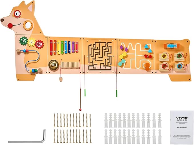 VEVOR Dog Activity Busy Board Panel, 12 Wall Activities Board, Montessori Sensory Wall Panel for Kids 3-12 Years, Sensory Wall Activity Panel, Ideal for Toddler Playroom Nursery Classroom