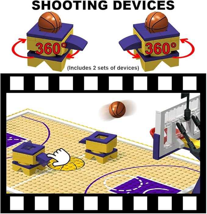 Building Blocks - Basketball Court Baseplates and Sets of 2 Basketball Hoop Basketball Goal Building Bricks for Basketball Game - Compatible with Major Brands (Basketball Playset/Yellow)