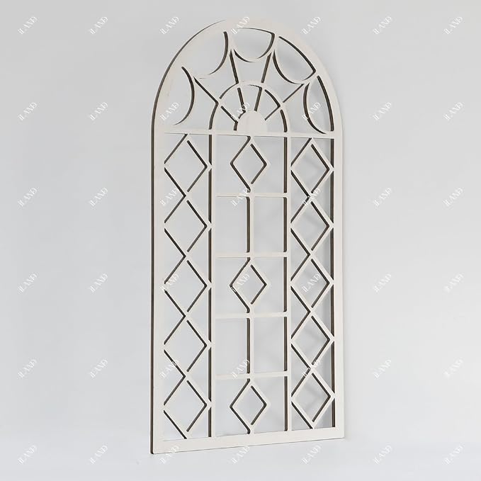 iLAND 1/12 Scale Accessories of Dollhouse Window, Wooden DIY Dollhouse Building Supplies, Complete Miniature Window Kit w/Wooden Frame & Grid Pattern PVC Film