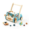 Wooden Baby Walker Adjustable Height with Tool Bench and Toy Storage Wagon - Multifunctional Toddler Push Walker Ergonomically Designed for Natural Walking - 3+ Years of Continuous Use