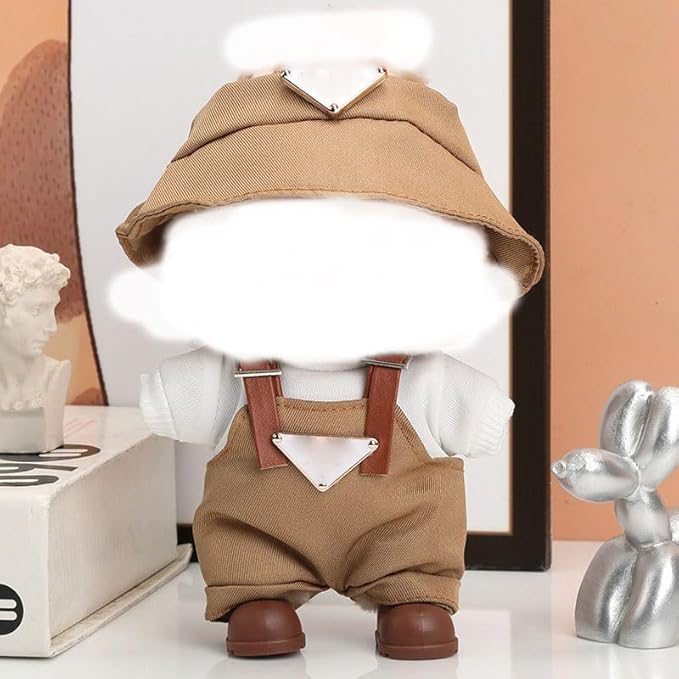 5 Pcs Set-17cm Doll Rabbit Bunny Clothes,Bucket Hat Sunhat+Glass Frame+Shirt+Overalls Trousers+Shoes,Fashionable Outfit for Dress up Unique Style, Doll Costume Cosplay Fashion Dresses-Set 5