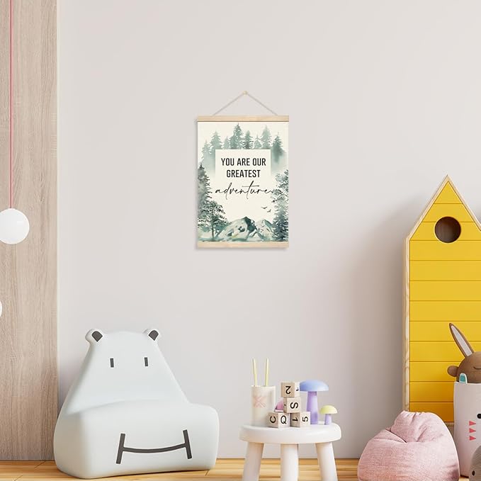 Geondos Inspirational Wall Art - You are Our Greatest Adventure, Mental Health Self Care Poster Hanger Frame, Watercolor Forest Mountain Adventure Wall Art Decor for Kids Baby Bedroom Nursery