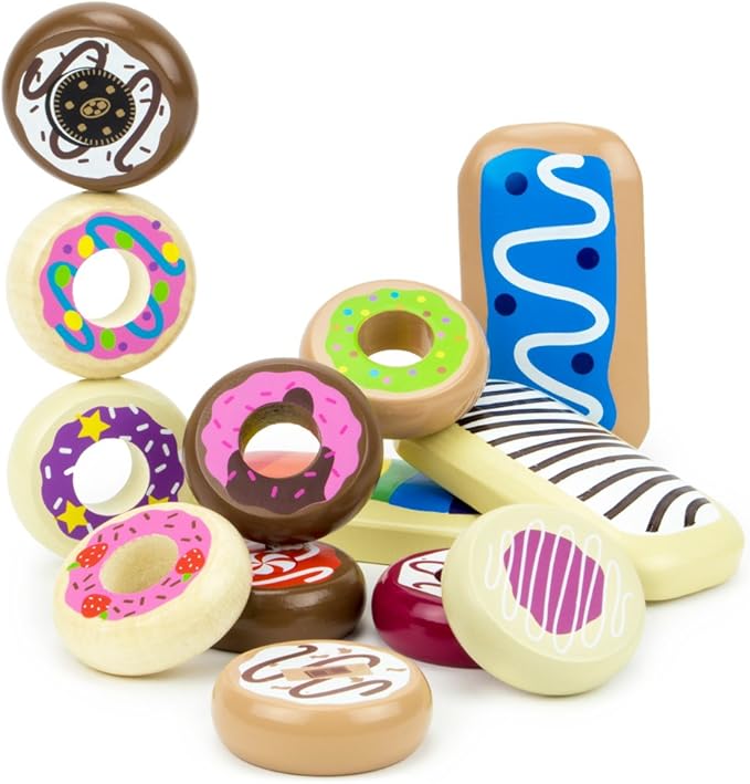 Baker's Dozen Wooden Donuts, 13 Assorted Colorful Wood Eats! Pastries by Imagination Generation