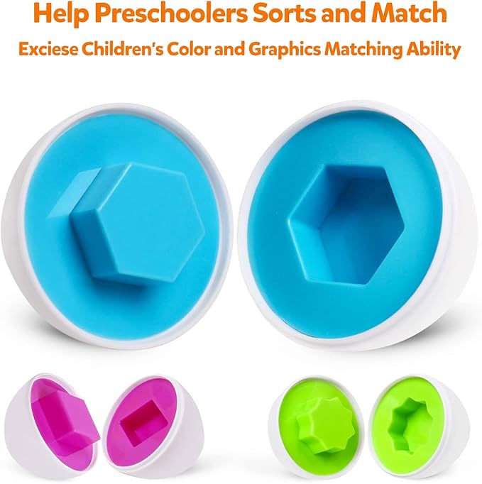 Montessori Geometric Eggs,12 pcs Set Color & Shape Egg Puzzle Toys Matching Eggs for Toddlers 1-3,Preschool Educational Sorting Game Fine Motor Toy Gifts for Kids Boys Girls
