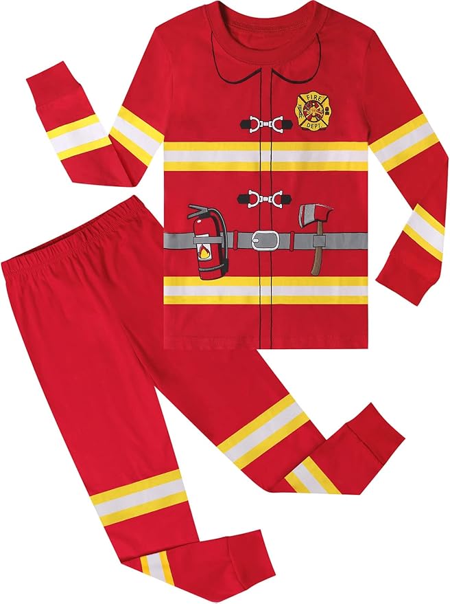 A&J DESIGN Pure Cotton Printed Pjs for 2-14 Years Kids, 2-Piece Long-Sleeved Pajamas Set