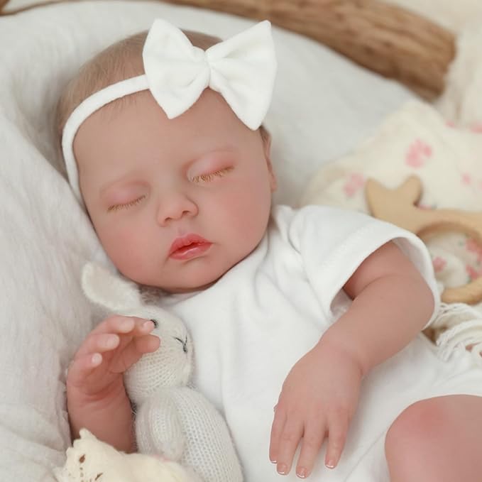 SCOM Lifelike Reborn Baby Dolls - 18 Inch Sleeping Real Life Realistic Newborn Baby Doll with Soft Cloth Body, Sleeping Eyes and Cute Feeding Accessories Toy, Gift for 3+ Year Old Girls Boys Kids