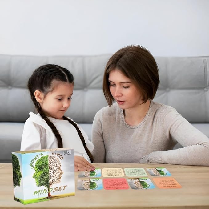 Thought-Spot Growth/Fixed Mindset Card Game: Cultivates Coping & Social Skills; Develops Resilience; Reduces Meltdowns/Stress; Affirmation Cards; Autism-Friendly; Mindfulness; CBT; 98 Cards, Ages 8+
