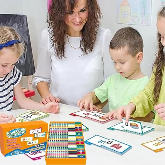 Logicalne 30 Read and Rhyme Flip Books, Word Family Flip Books Rhyming Card, Sight Words Rhyming Game, Educational Reading Book, Word ABC Vocabulary Families Flash Cards, Classroom Fun Learning(1PC)