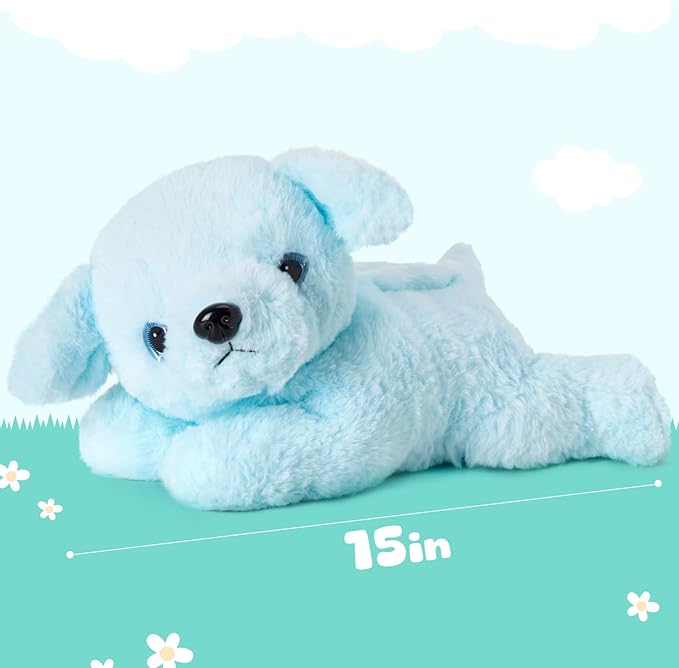 Glow Guards 15'' Blue Musical Dog Plush Soft Stuffed Animal Puppy with LED Night Lights Christmas Children's Day Birthday Gifts for Toddler Kids