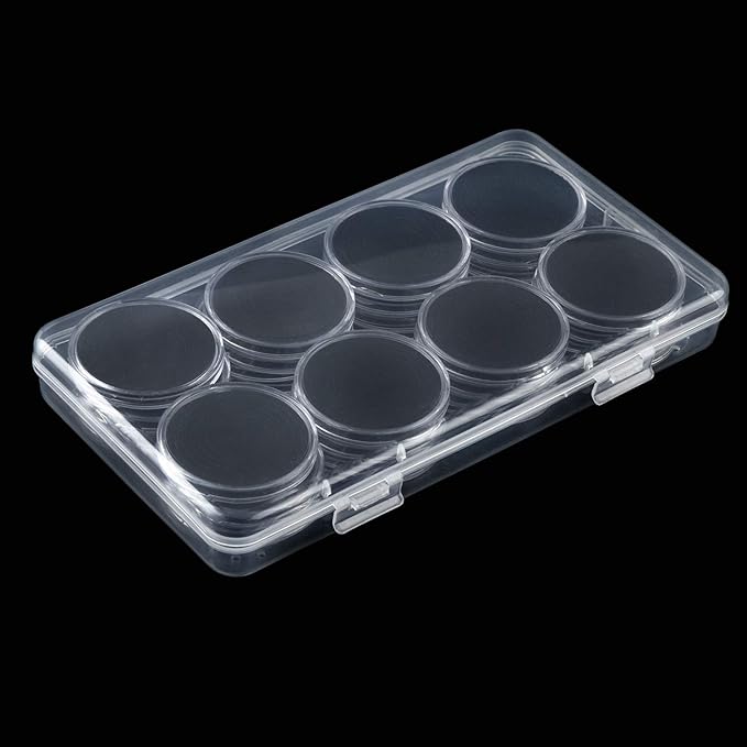 SPLF 32pcs Clear Plastic Coin Capsules, Coin Holder for Collectors, Coin Collection Case with Adjustable Gasket (20/25/30/35/40.6/46mm) for Silver Eagle Liberty Coin & JFK Half Dollar & Bitcoin More