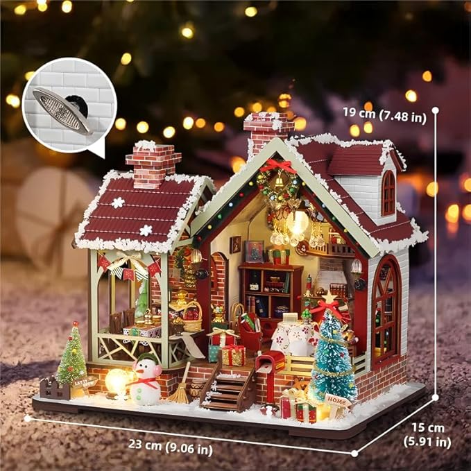 DIY Miniature House Kit, Mini House Building Kit, DIY Book Nook Kit, Tiny Model House for Adults to Build, Beginner 3D Wooden Book Nook, for Family Friends (Christmas House)