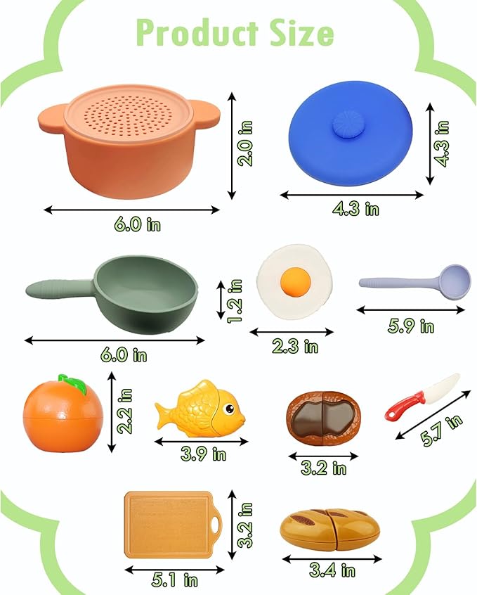 Play Kitchen Accessories, Silicone Pretend Play Kitchen Toys Set, Play Kitchen Pots and Pans Set for Kids, Learning Education Cooking Toys for Girls(Orange)
