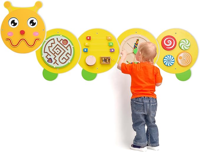 Monläurd® Caterpillar Montessori Busy Board,Sensory Board,Educational Toys,Activity Cube,Wall Toys,Daycare Furniture,Playroom Furniture,Interactive Toys,Wooden Toys,Learning Toys,Boys and Girls 6 M+