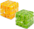 2pcs Large Labyrinth 3D Puzzle Maze Cube,Engaging Brain Teaser Toy,3D Magic Cube Maze Ball Puzzle for Stress Relief & Logic Development (Yellow + Green)