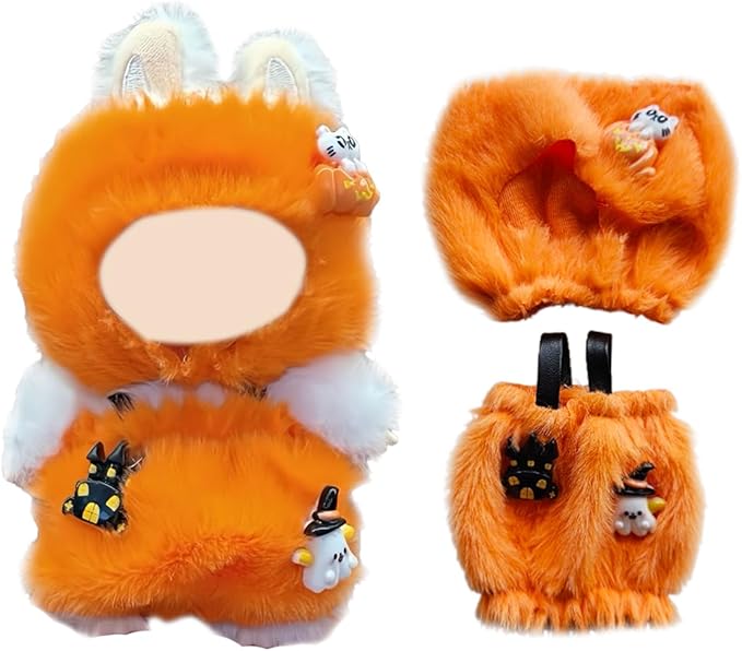 17cm Doll Clothes Set, Premium Jeans & Knitted Sweater Outfit for 17cm 15cm Dolls, Cute Dress Up Fashion, No Doll Included (Halloween Pumpkin, 17cm/15cm)