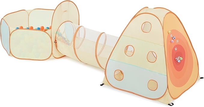 UTEX Kids Play Tent with Tunnel, 3 in 1 Pop Up Play Tent with Ball Pit, Play Crawl Tunnel for Toddler, Boys, Girls, Indoor& Outdoor Play House Target Game with 6 Dart Balls