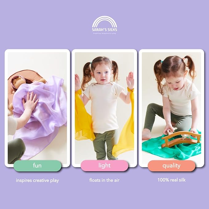 Sarah's Silks Mini Playsilks | Solid Colors | Creative Waldorf Toys for Education and Open-Ended Play (Set of 6 Primary)