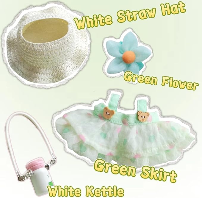 15cm & 17cm Doll Clothes Outfits Set - Premium Dress Up Bundle with Exquisite Accessories | Soft Fabric Fashion Doll Costume for 15-17cm Dolls (Green Skirt-4)