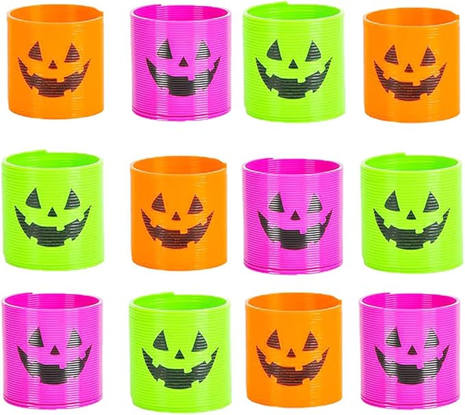 The Dreidel Company Halloween Coil Spring, Pumpkin Jack-O-Lantern Circle Shaped Coils, Neon Colors Magic Spring Toy, Party Favor for Kids, 1.4" Inches (35mm) (12-Pack)