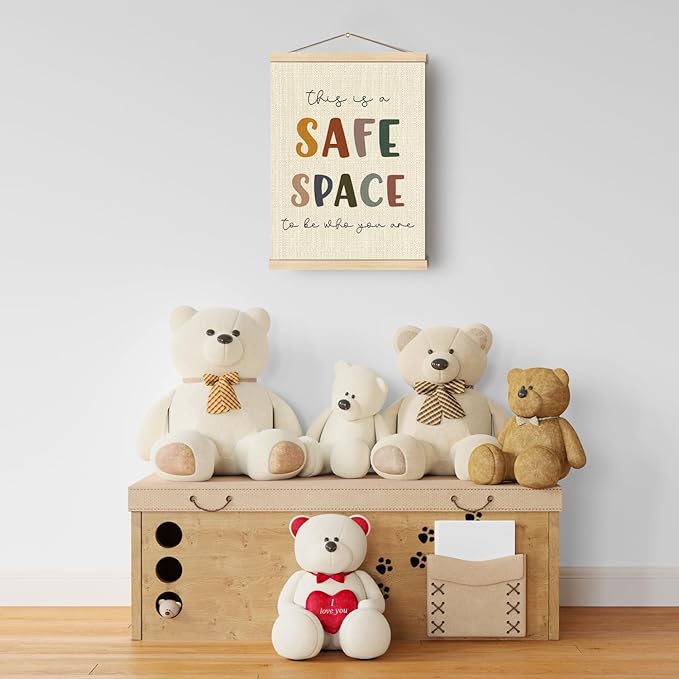 Boat Wades Mental Health Safe Space Poster Hanger Frame, This is a Safe Space Boho Wall Art Hanging Banner Decor for Classroom Therapy Office School Counselor Office Calming Corner, 12x16 Inch