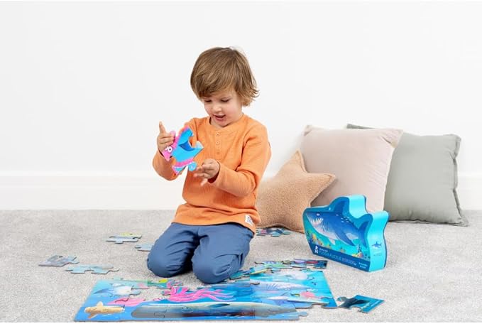 Crocodile Creek 36-Piece Jigsaw Floor Puzzle - Fun Floor Puzzles for Kids Ages 3-5 - Heavy-Duty Shaped Box for Storage - Shark Reef - 24" W x 18" H Finished