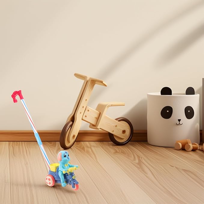 Toyvian Plastic Baby Push Toy Toddler Pull with Handle Basket Pull Along Music Puppy Push and Walking Baby Walk Behind for Infant Learning Walker 19.6 Inch