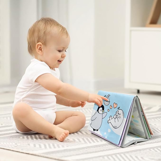 Dr.Rapeti Soft Tummy Time Book Baby Safe Mirror with Teether Crinkle Pages Tummy Time Mirror High Contrast Montessori Sensory Toy Tummy Time Toy for Newborn Baby Infant for 0+