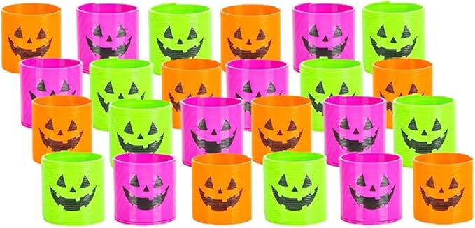 The Dreidel Company Halloween Coil Spring, Pumpkin Jack-O-Lantern Circle Shaped Coils, Neon Colors Magic Spring Toy, Party Favor for Kids, 1.4" Inches (35mm) (96-Pack)