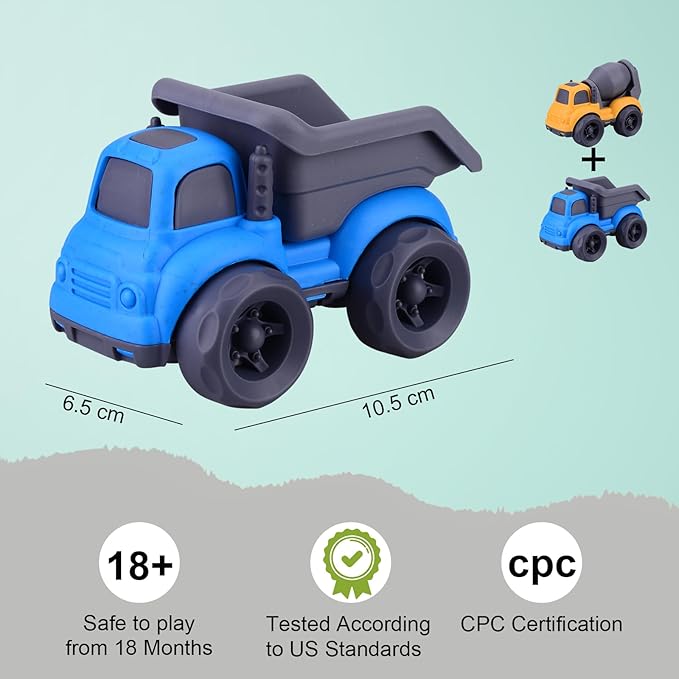 Dump Truck Toys for 3 Year Old Boys, BPA Free, Phthalates Free, PVC, Dump Truck, Mixer Cement, Easter Christmas Birthday Gifts for 2 3 4 Year Boy Girl. Dishwasher Safe,Recycled Plastic (Blue)