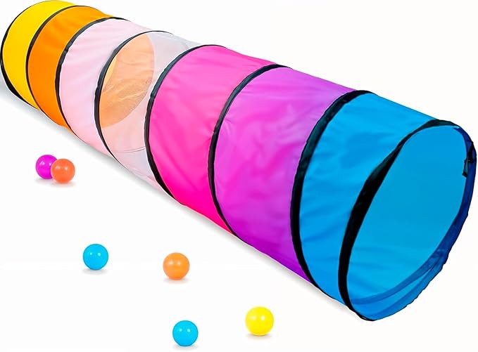 Kids Play Tunnel Tent for Toddlers, Colorful Pop Up Crawl Tunnel Toy for Baby or Pet, Collapsible Gift for Boy and Girl Play Tunnel Indoor and Outdoor Game Pink