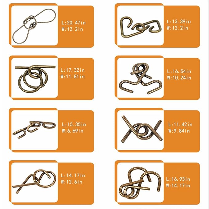 Ahyuan Metal Wire Puzzle Set of 32 with Pouch Large Thick IQ Test Mind Game Toys IQ Toys Brain Teaser Metals Wire Puzzles Magic Trick Toy Metal IQ Puzzle for Party Favor Kids Adults (Bronze)