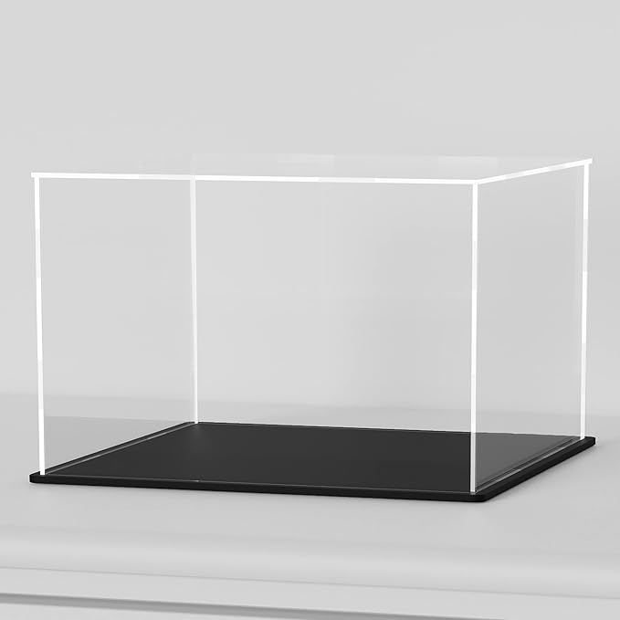 Acrylic Display Case for Figures, Clear Acrylic Box with Black Base for showcaseing Football, Miniature, Model Cars, Collectables 12 (L) × 8 (W) × 8 (H) inch