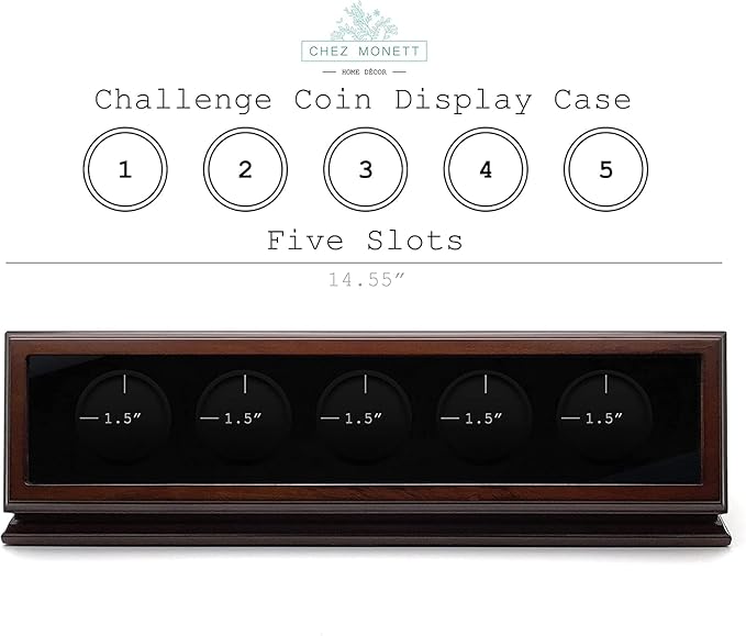 Challenge Coin Display Case 1.5-1.75 Inch 38-44.5 mm Coin Holder 1 Slot (Walnut, 5 Slots)