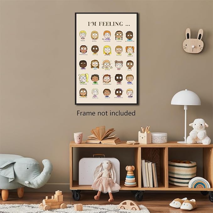 Feelings Chart Poster, Calming Corner Poster, Preschool Classroom Must Haves for Kids, Mental Health Posters, Emotions Posters for Classroom Wall, Therapist Office Wall Art 12x16in Unframed