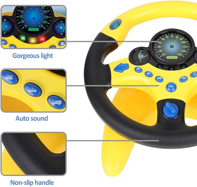 Coherny Simulated Driving Controller Portable Simulated Driving Steering Wheel Copilot Toy Children's Educational Sounding Toy Small Steering Wheel Toy Gift Funny Interactive Driving Wheel with Music