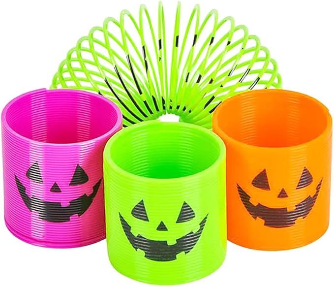 The Dreidel Company Halloween Coil Spring, Pumpkin Jack-O-Lantern Circle Shaped Coils, Neon Colors Magic Spring Toy, Party Favor for Kids, 1.4" Inches (35mm) (24-Pack)