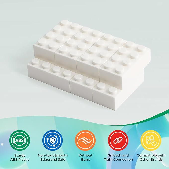 500 Piece Classic Building Bricks and 1 Gray Baseplate, 2x4 Bricks Bulk Creative Building Toys, Blocks Bulk for Kids Ages 6+, White(Samll Bricks, 1.25x0.62x0.47 in)