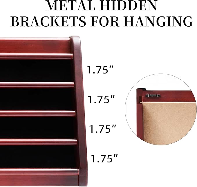 5 Rows Challenge Coin Holder Display Stand Holds 50 Coins for Wall Mount or Tabletop, Solid Wood Military Coin Rack Display Case for Army Collectibles, Mahogany